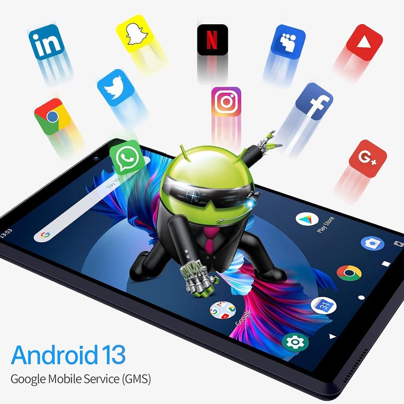 PRITOM L8 Reading Tablet 8 inch, Android 13 Tablet, 64GB, Quad Core, 1280x800 HD IPS Display, 2.0 MP 8.0 MP Rear Camera, Wi-Fi, Bluetooth, Black - Image 4